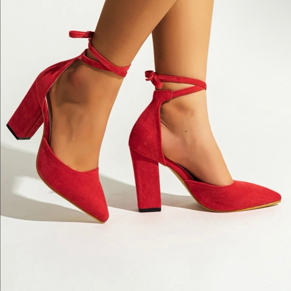 Red lace up heels New